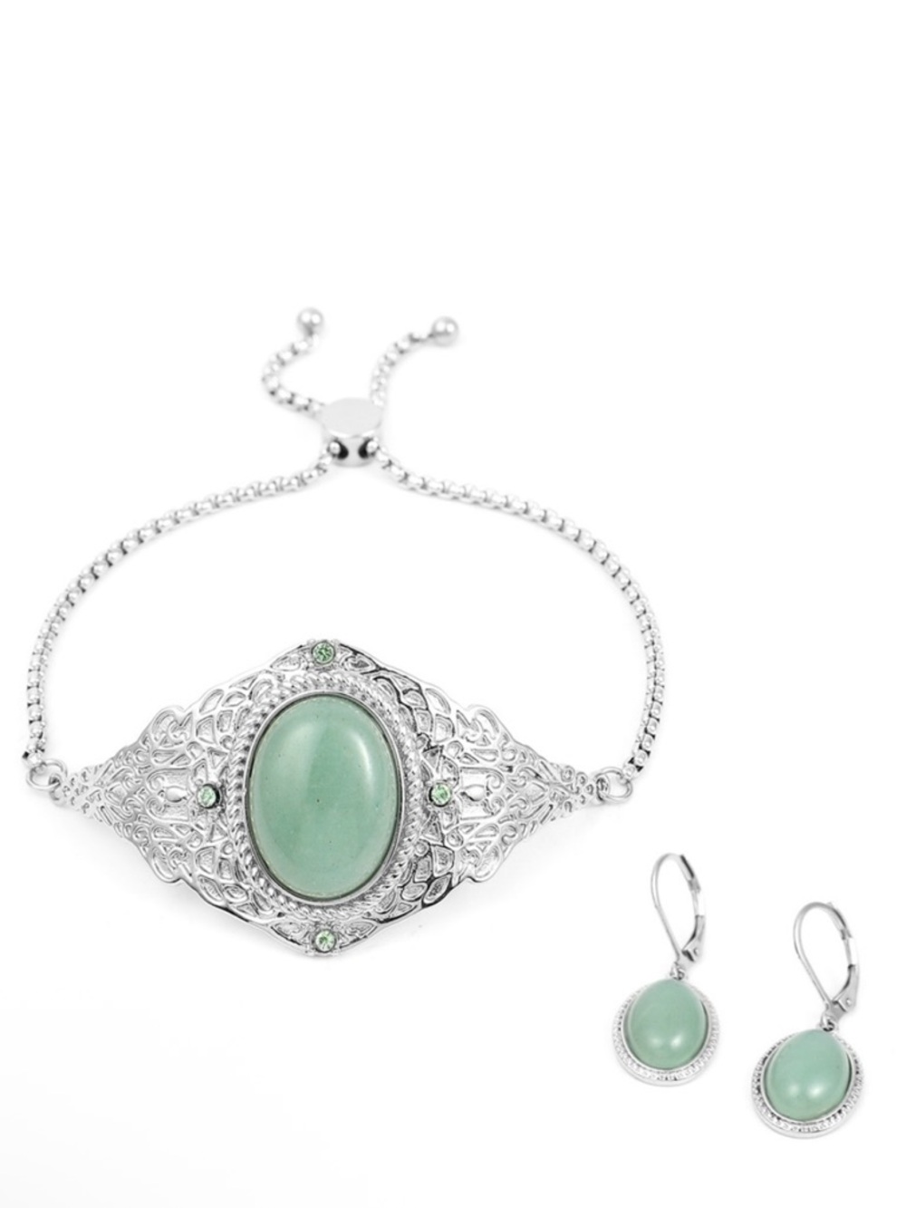 Green Aventurine Bolo Bracelet with Earrings